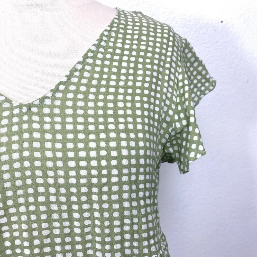 Indigo Soul Woman Green Gingham Dress Small Cotten Rayon Baby Doll Layers Summer